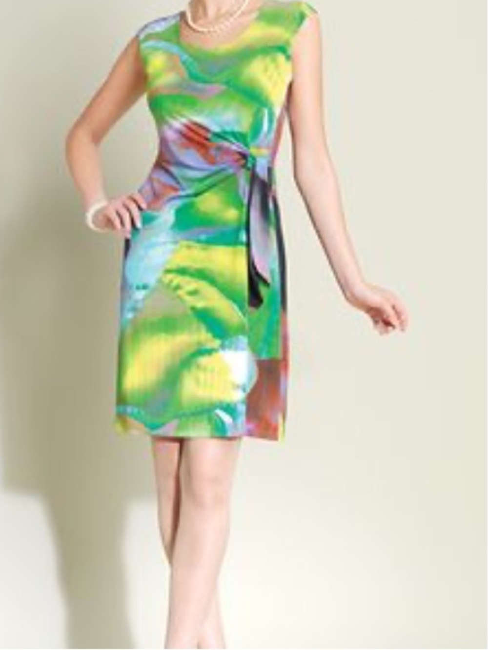 Ciara Sun Woo Midi Dress Size M Green Multi Wavy Print Summer Ptp 18”